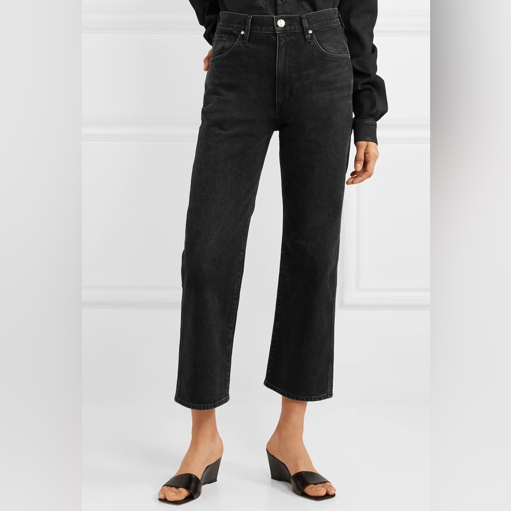 🚨FINAL SALE🚨Goldsign Black High Waisted Straight Leg Cropped Jeans